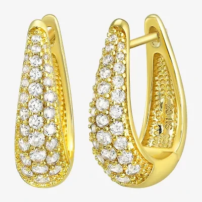Silver Addiction Womens White Cubic Zirconia 14K Gold Over Silver 20mm Hoop Earrings