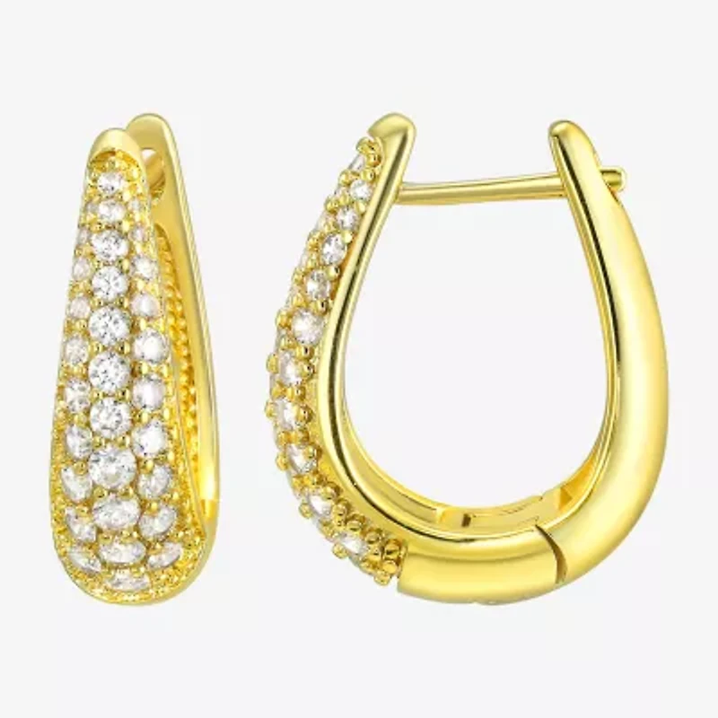 Silver Addiction Womens White Cubic Zirconia 14K Gold Over Silver 20mm Hoop Earrings