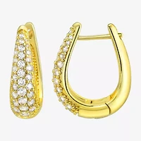 Silver Addiction Womens White Cubic Zirconia 14K Gold Over Silver 20mm Hoop Earrings