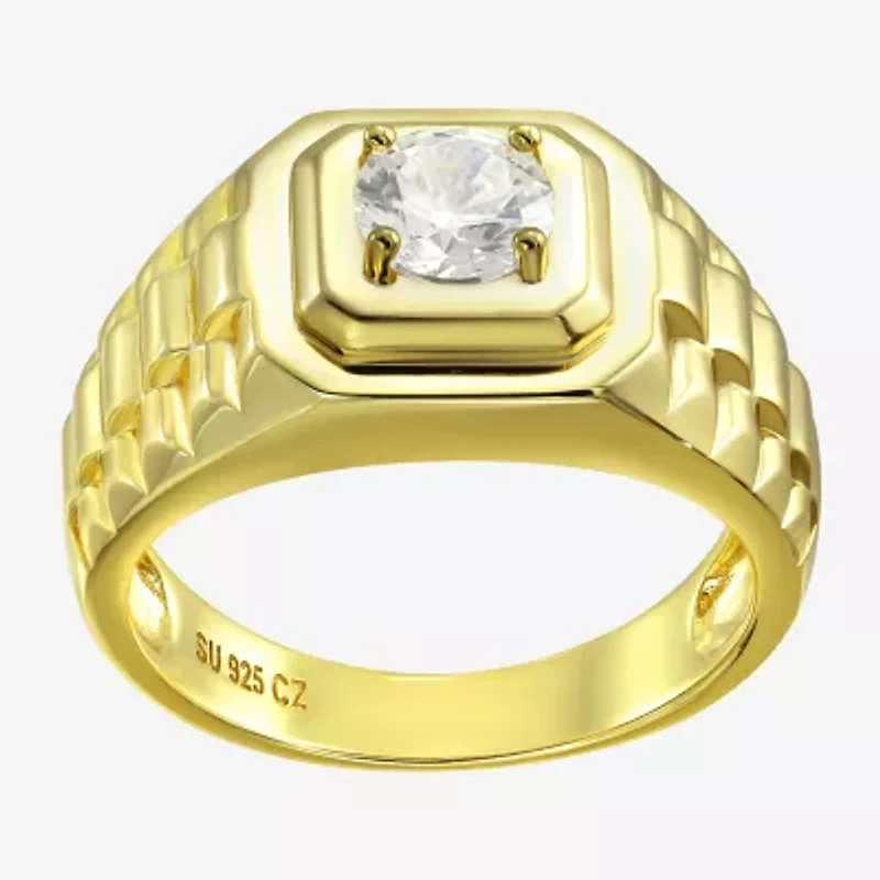 Mens White Cubic Zirconia 14K Gold Over Silver Fashion Ring