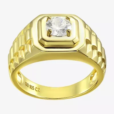 Mens White Cubic Zirconia 14K Gold Over Silver Fashion Ring