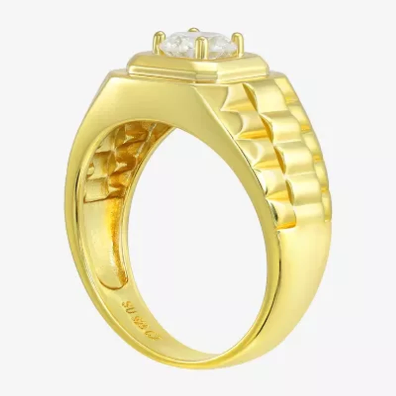 Mens White Cubic Zirconia 14K Gold Over Silver Fashion Ring