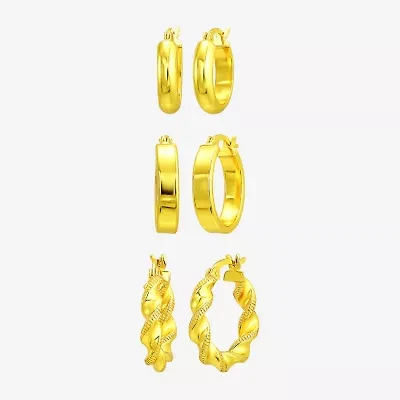 Womens 14K Gold Over Silver 3 Pair Earring Set