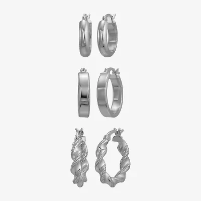 Womens Sterling Silver Round Pair Earring Set