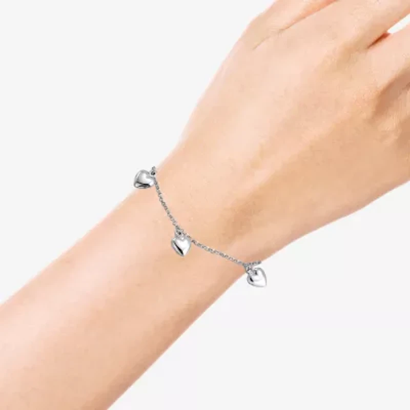 Womens Sterling Silver Heart Charm Bracelet
