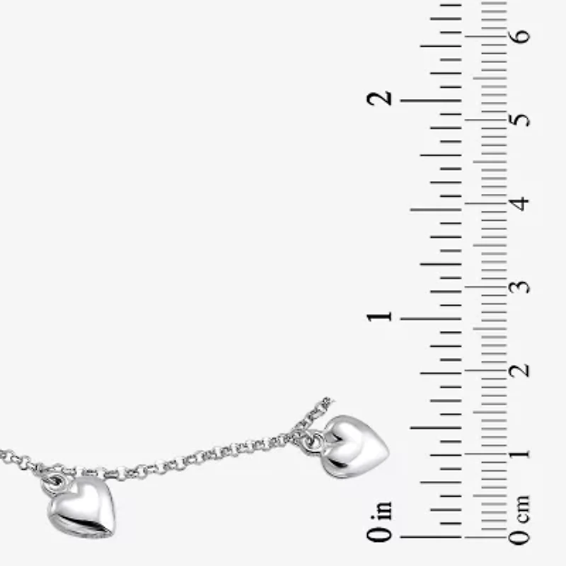 Womens Sterling Silver Heart Charm Bracelet