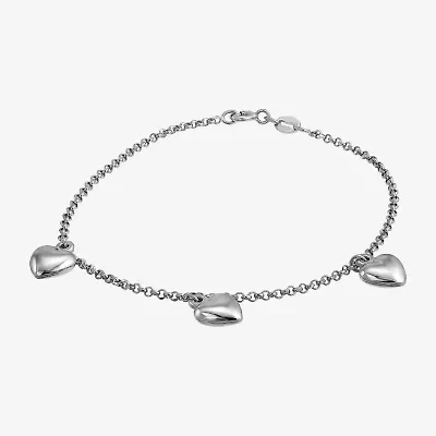 Womens Sterling Silver Heart Charm Bracelet