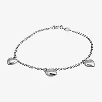 Womens Sterling Silver Heart Charm Bracelet