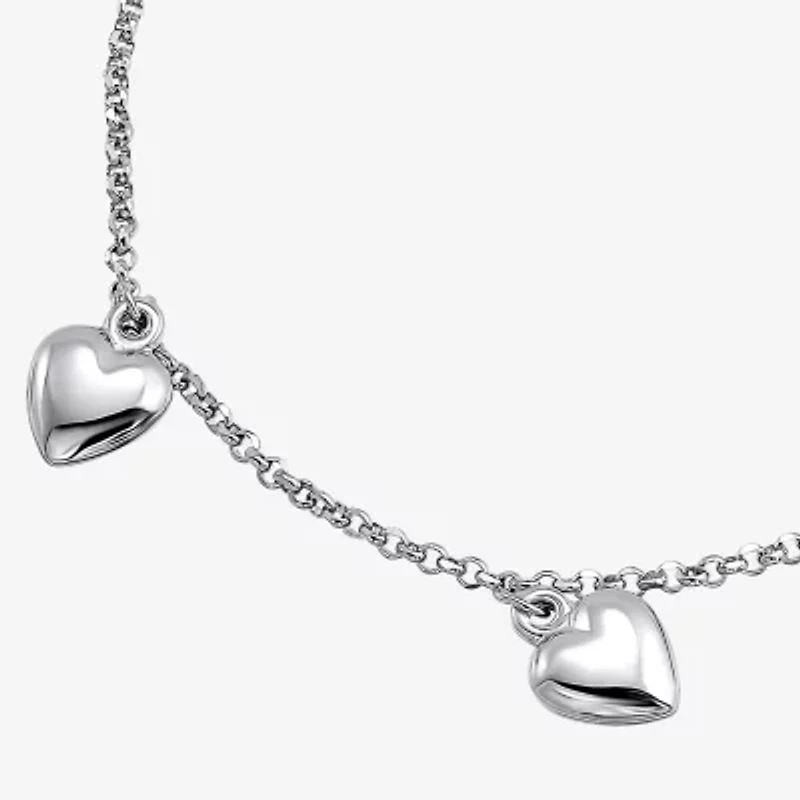 Womens Sterling Silver Heart Charm Bracelet