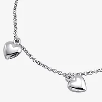 Womens Sterling Silver Heart Charm Bracelet