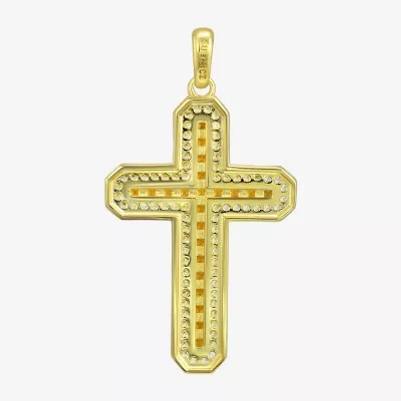 Cross Mens White Cubic Zirconia 14K Gold Over Silver Cross Pendant