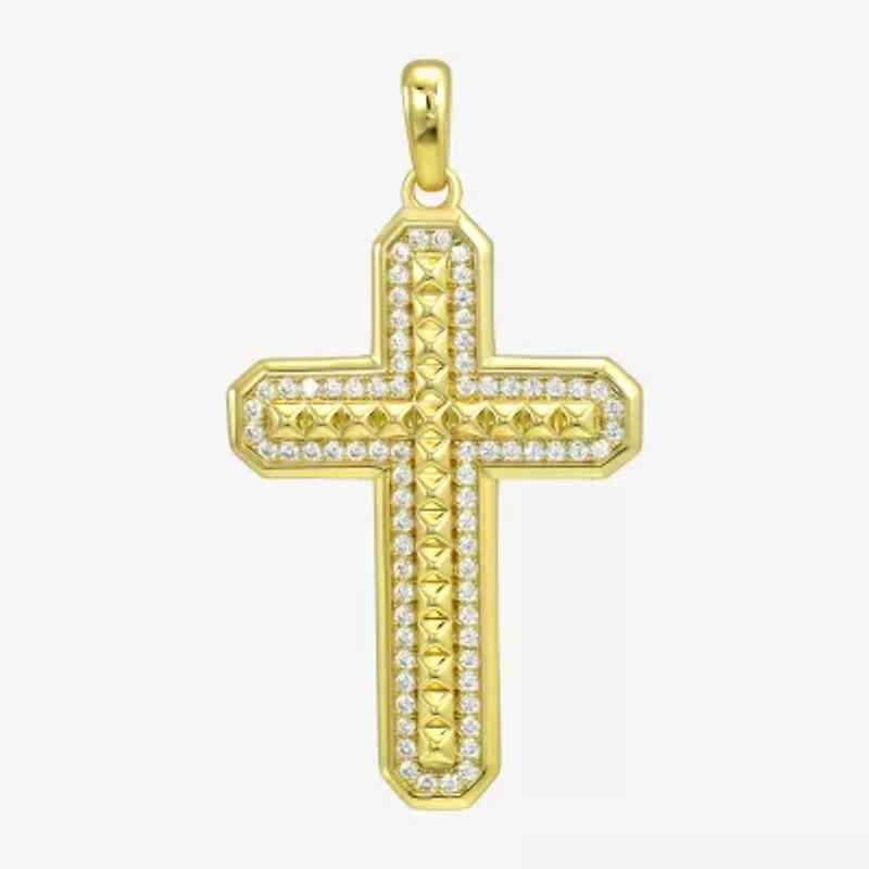 Cross Mens White Cubic Zirconia 14K Gold Over Silver Cross Pendant