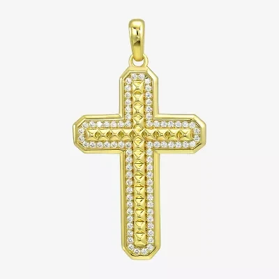 Cross Mens White Cubic Zirconia 14K Gold Over Silver Cross Pendant