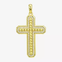 Cross Mens White Cubic Zirconia 14K Gold Over Silver Cross Pendant