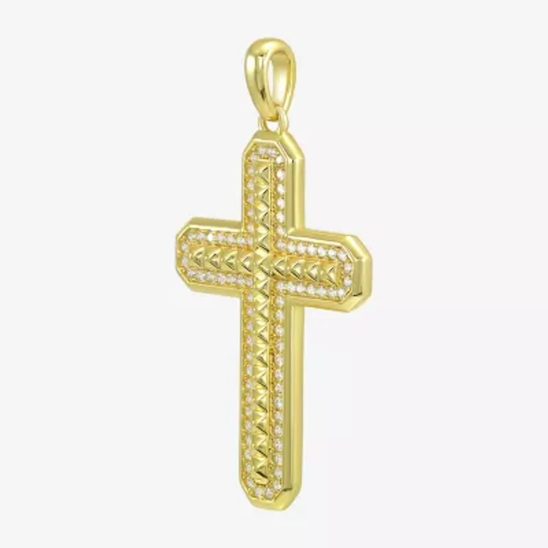 Cross Mens White Cubic Zirconia 14K Gold Over Silver Cross Pendant