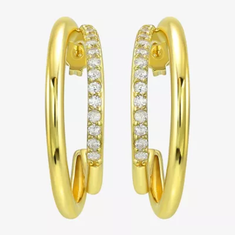 Silver Addiction White Cubic Zirconia 14K Gold Over Silver 27.6mm Stud Earrings