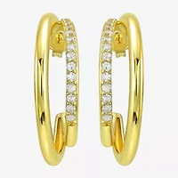 Silver Addiction White Cubic Zirconia 14K Gold Over Silver 27.6mm Stud Earrings