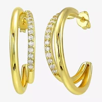 Silver Addiction White Cubic Zirconia 14K Gold Over Silver 27.6mm Stud Earrings