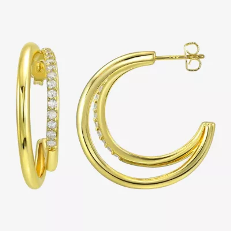 Silver Addiction White Cubic Zirconia 14K Gold Over Silver 27.6mm Stud Earrings