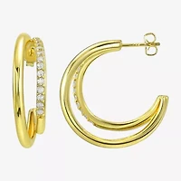 Silver Addiction White Cubic Zirconia 14K Gold Over Silver 27.6mm Stud Earrings