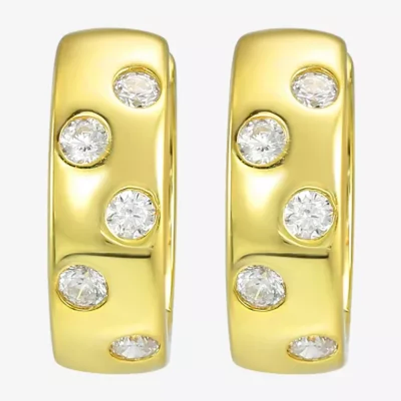Silver Addiction Womens White Cubic Zirconia 14K Gold Over Silver 13.9mm Round Hoop Earrings