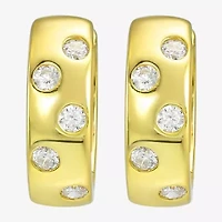 Silver Addiction Womens White Cubic Zirconia 14K Gold Over Silver 13.9mm Round Hoop Earrings