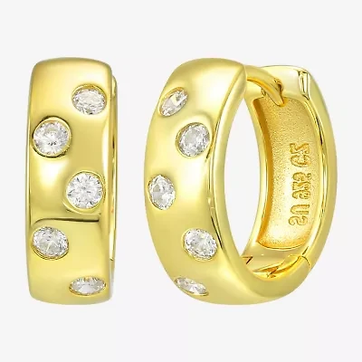 Silver Addiction Womens White Cubic Zirconia 14K Gold Over Silver 13.9mm Round Hoop Earrings