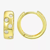 Silver Addiction Womens White Cubic Zirconia 14K Gold Over Silver 13.9mm Round Hoop Earrings