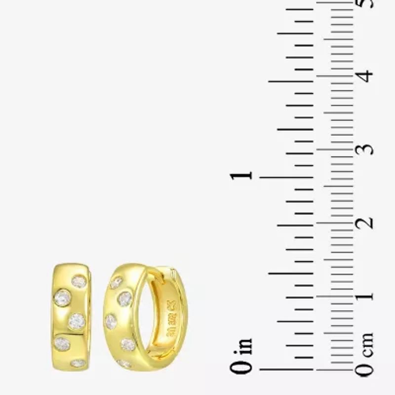 Silver Addiction Womens White Cubic Zirconia 14K Gold Over Silver 13.9mm Round Hoop Earrings