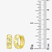 Silver Addiction Womens White Cubic Zirconia 14K Gold Over Silver 13.9mm Round Hoop Earrings