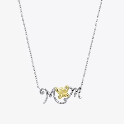 Womens White Cubic Zirconia Sterling Silver Butterfly 18 Inch Pendant Necklace