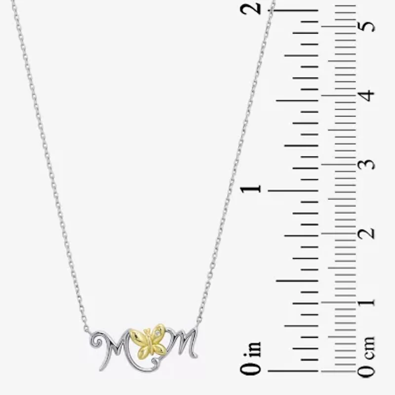 Womens White Cubic Zirconia Sterling Silver Butterfly 18 Inch Pendant Necklace