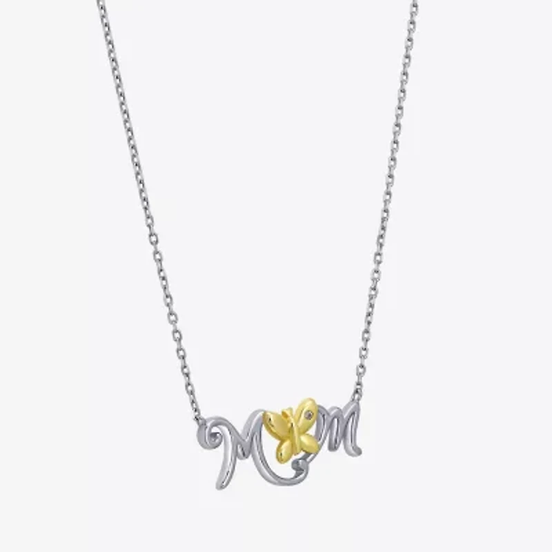 Womens White Cubic Zirconia Sterling Silver Butterfly 18 Inch Pendant Necklace