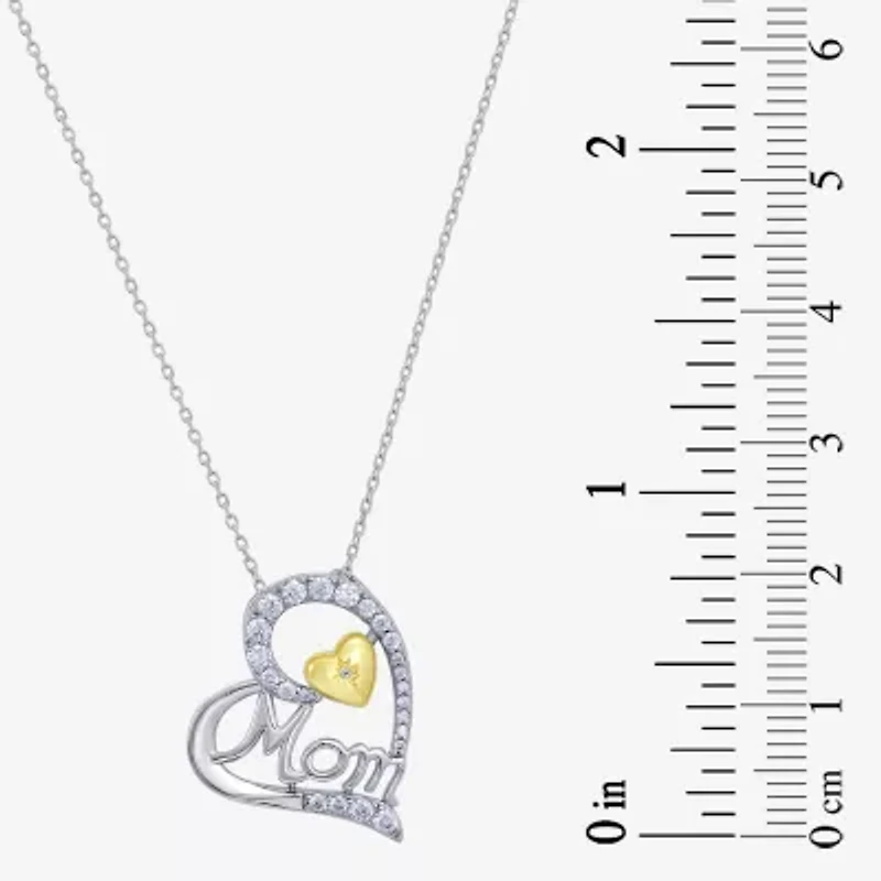 Womens White Cubic Zirconia Sterling Silver Heart 18 Inch Pendant Necklace