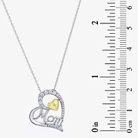 Womens White Cubic Zirconia Sterling Silver Heart 18 Inch Pendant Necklace