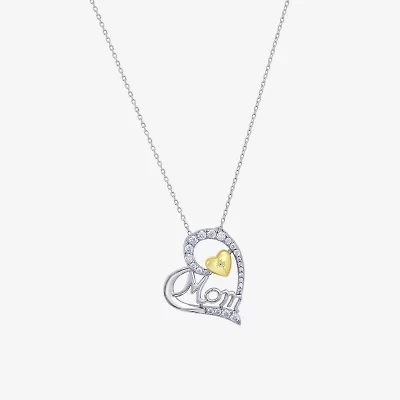 Womens White Cubic Zirconia Sterling Silver Heart 18 Inch Pendant Necklace
