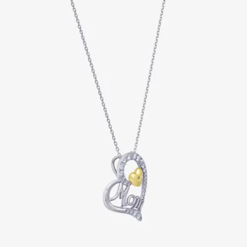 Womens White Cubic Zirconia Sterling Silver Heart 18 Inch Pendant Necklace