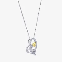 Womens White Cubic Zirconia Sterling Silver Heart 18 Inch Pendant Necklace