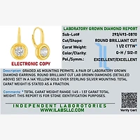 Diamond Addiction G-H/Si2-I1 Womens 1 1/2 CT. T.W. Lab Grown White Diamond 14K Gold Over Silver Round Drop Earrings