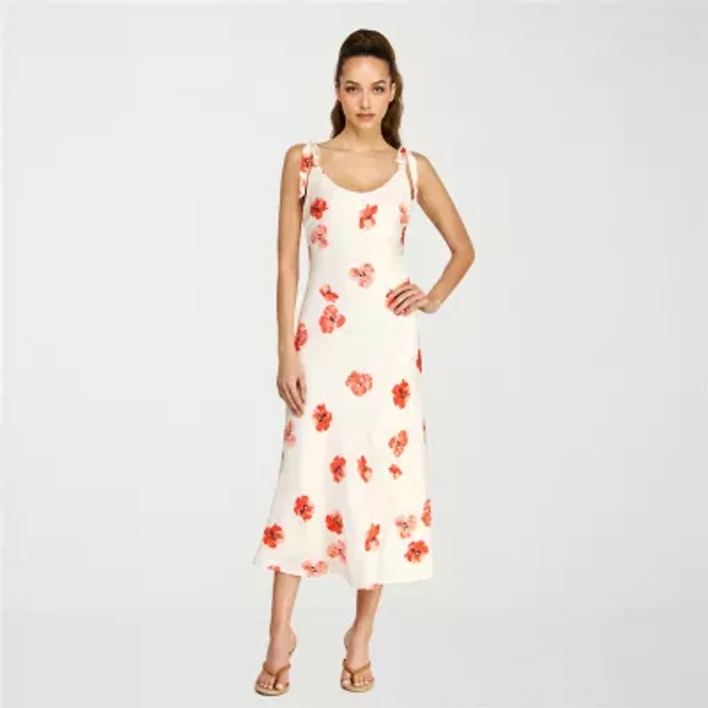 belle vie Womens Sleeveless Floral Midi Slip Dress