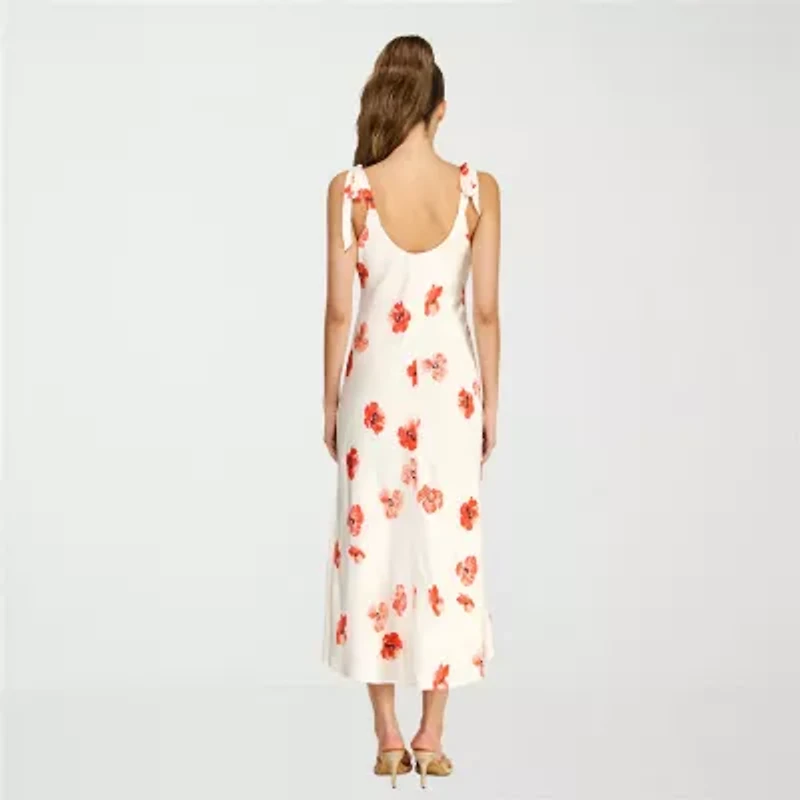 belle vie Womens Sleeveless Floral Midi Slip Dress