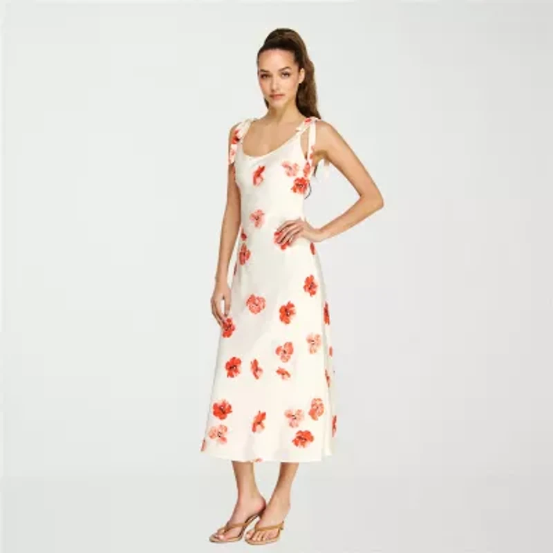 belle vie Womens Sleeveless Floral Midi Slip Dress