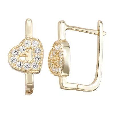 Children'S Girls Cubic Zirconia 14K Gold Over Silver 14.7mm Heart Hoop Earrings