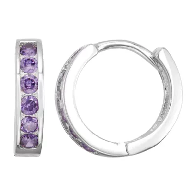 Children'S Girls Cubic Zirconia Sterling Silver 12mm Hoop Earrings
