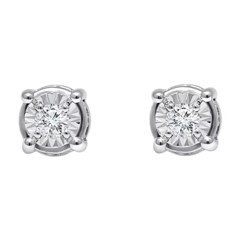 Tru Miracle 1/ CT. T.W. Natural White Diamond Sterling Silver Round Stud Earrings