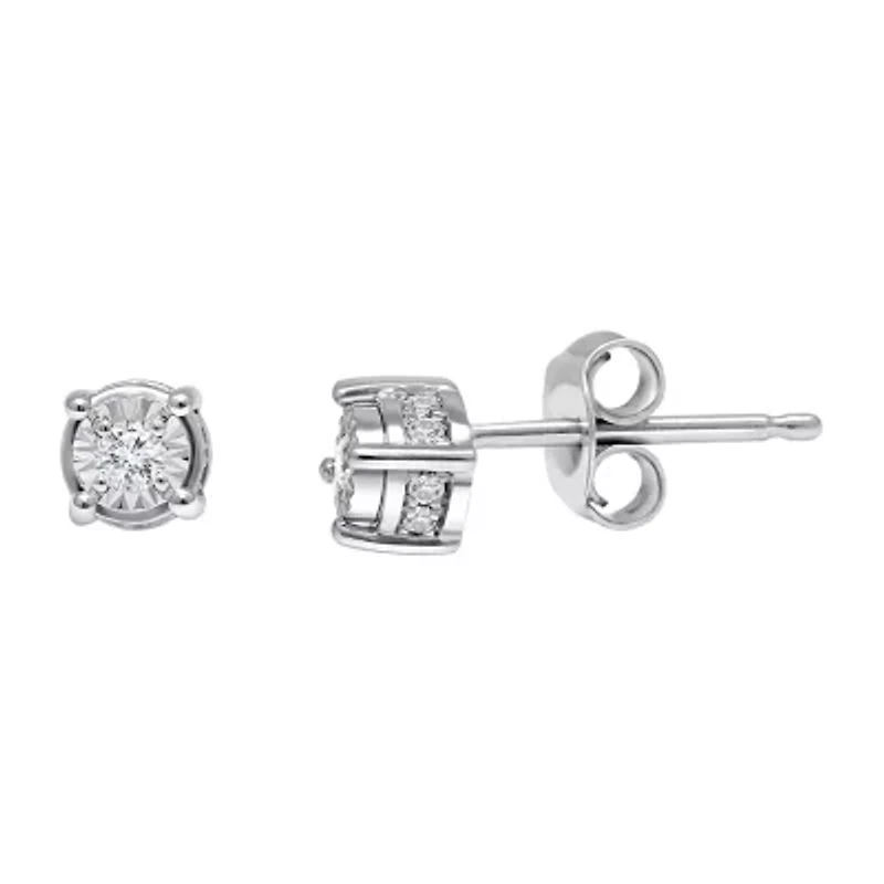 Tru Miracle 1/ CT. T.W. Natural White Diamond Sterling Silver Round Stud Earrings