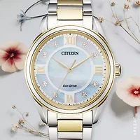 Citizen Arezzo Womens Diamond Accent Two Tone Stainless Steel Bracelet Watch Em0874-57d