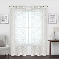 Regal Home Embroidered Swirl Grommet Top Sheer Set of 2 Curtain Panel