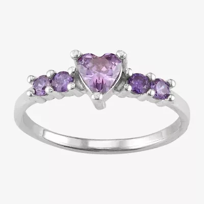 Girls Cubic Zirconia Sterling Silver Heart Cocktail Ring