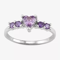 Girls Purple Cubic Zirconia Sterling Silver Heart Cocktail Ring